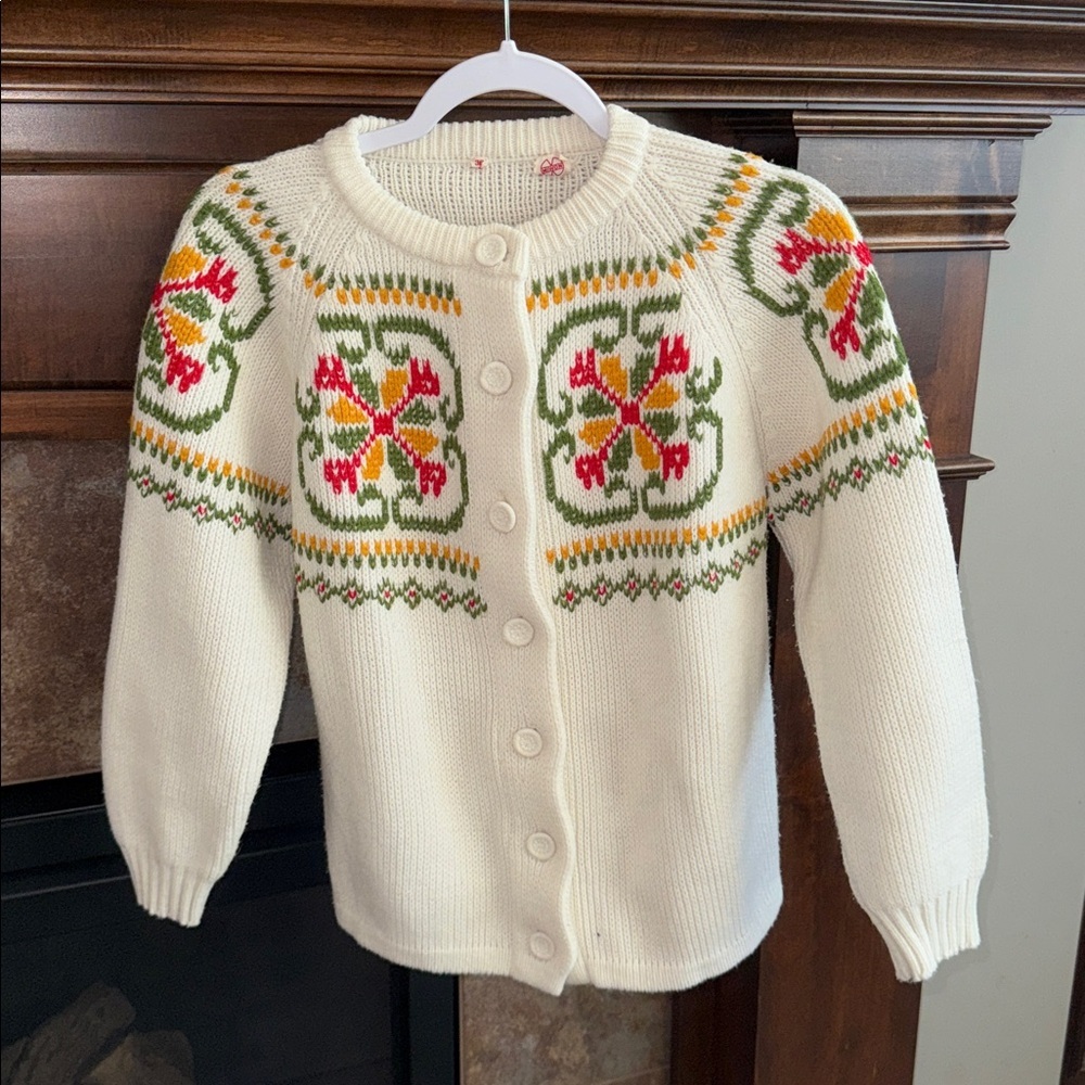 Vintage folk Nordic fair isle style 60s 70s cardigan sweater boho est size M